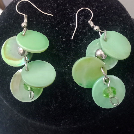 Green flat beads with small silver ball beads